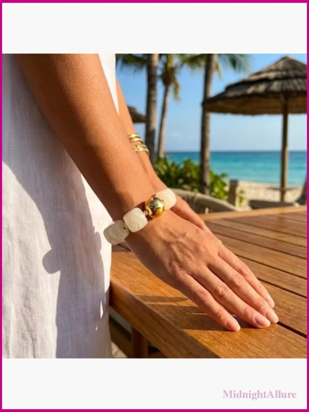 Chunky Beaded Bracelet - Square Resin Stretch Bracelet Statement Jewelry